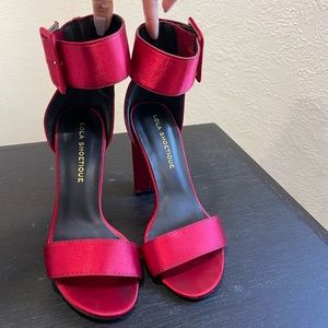 Red Sandals Satin Heels